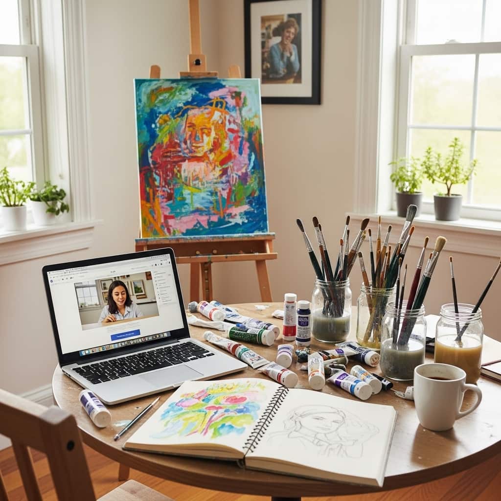 Student in a virtual art class studio