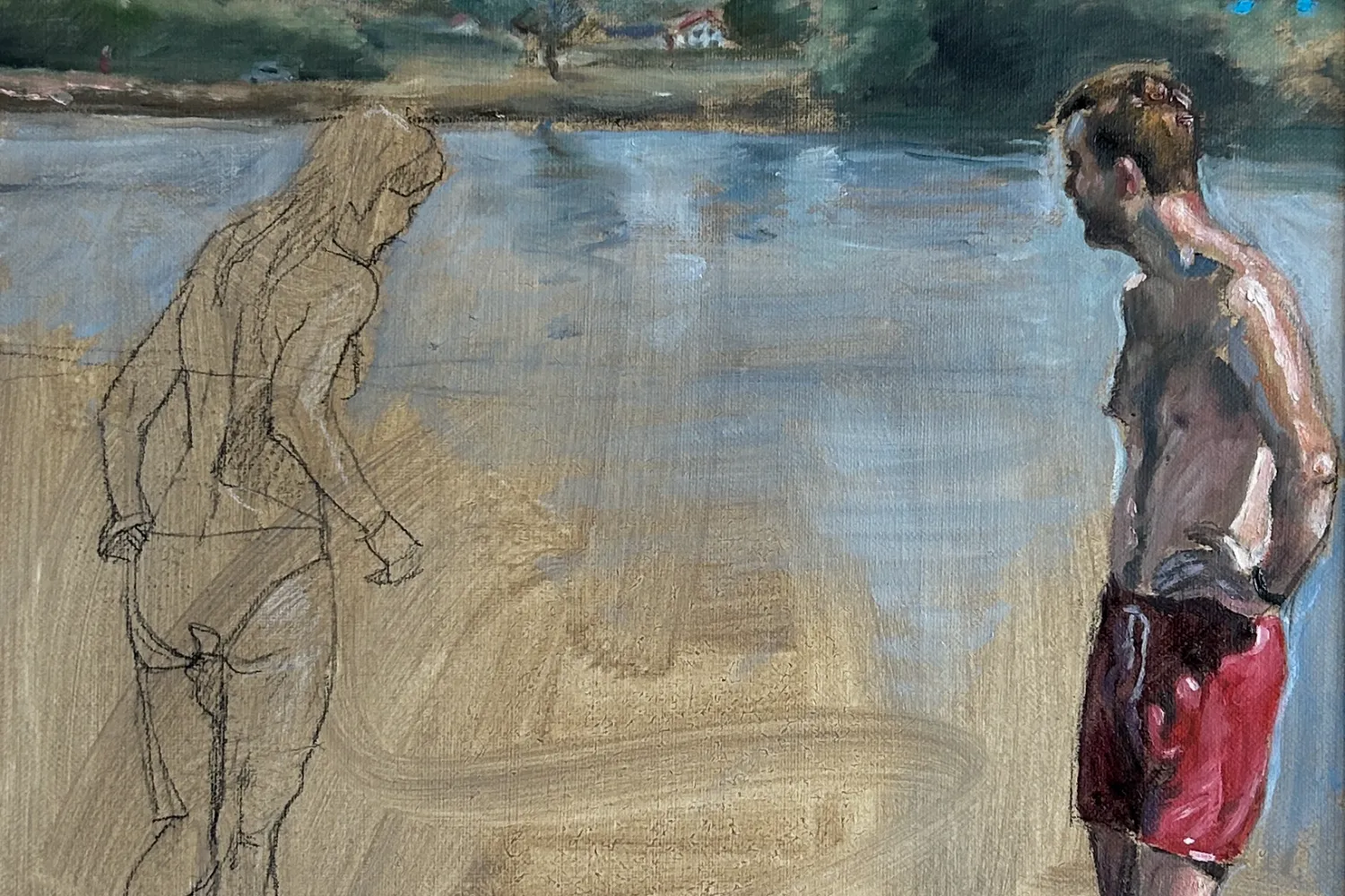 Figure in the Imaginary Landscape Mixed media figure drawing and landscape sketch from a Spring 2026 art course.