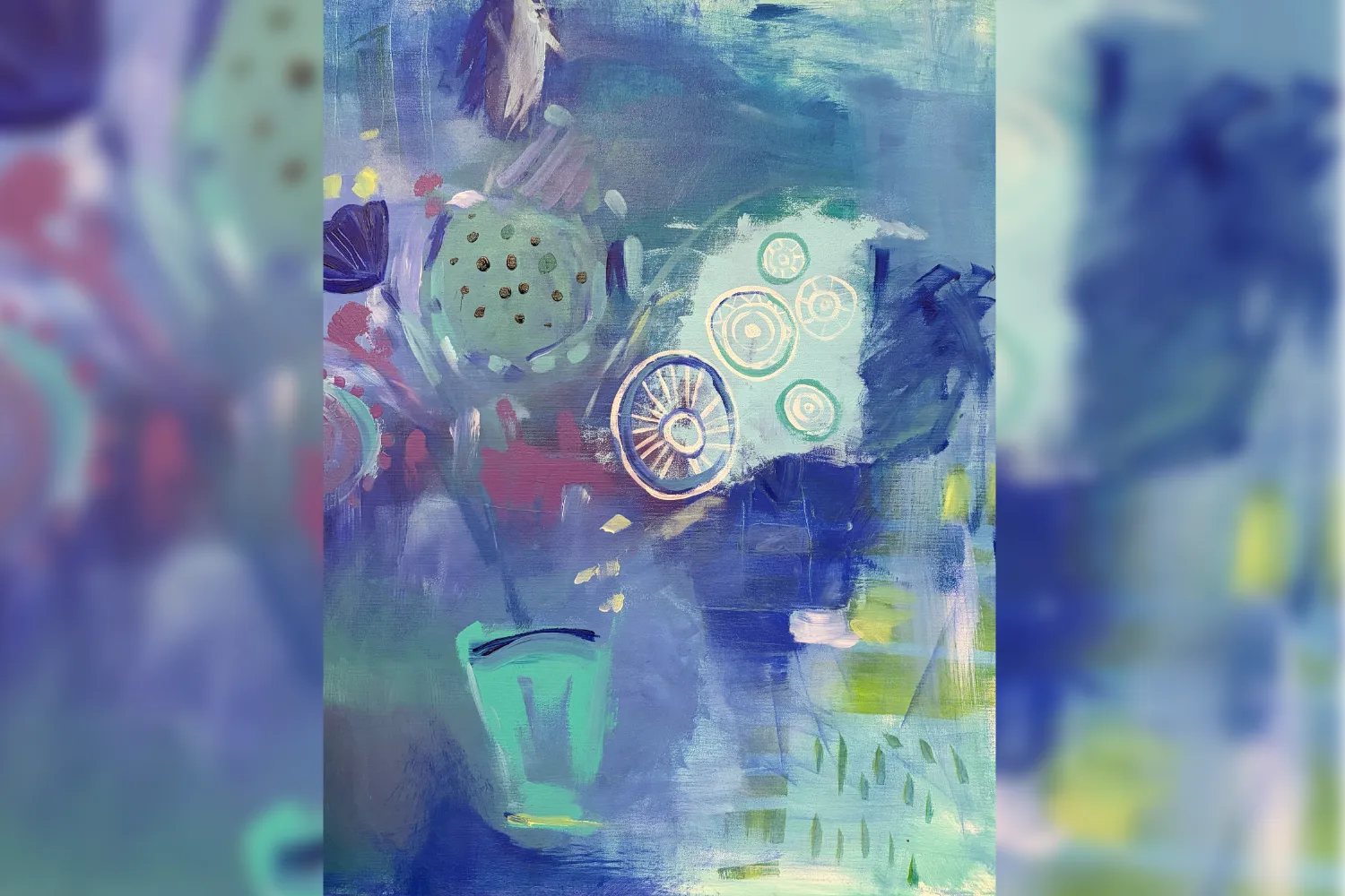Abstract mixed media painting created during a mindful meditation art class in Toronto.