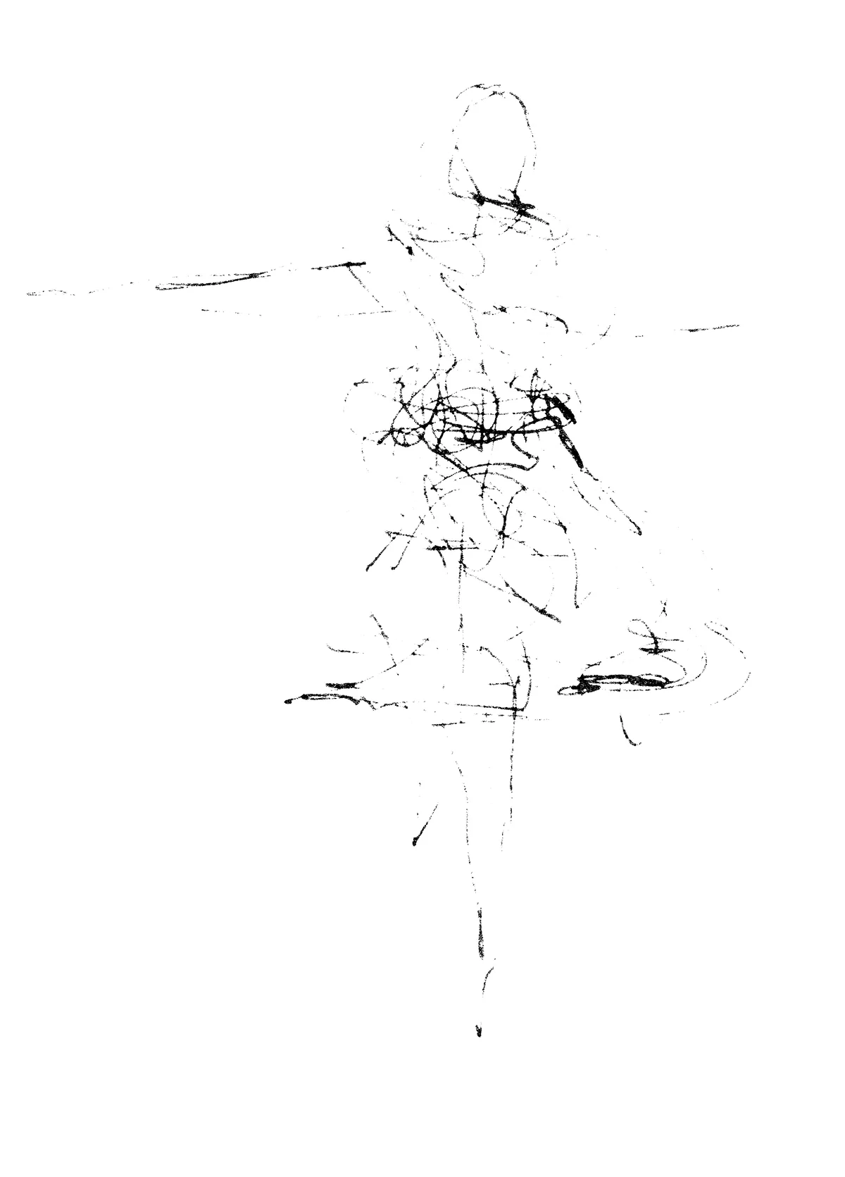 aras-summer-drawing-motion-2026 Gestural charcoal and ink sketch capturing a figure in dynamic movement on white paper — Avenue Road Arts School Drawing Motion course